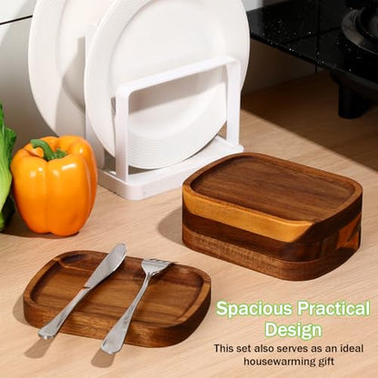 Honeydak 4 Pcs Acacia Wood Spoon Rest for Stove Top Handmade Smooth Wooden Kitchen Spoon Holder for Ladles Tong Cooking Accessories Housewarming Gifts, 5.9" x 4.5" - style: Rectangular