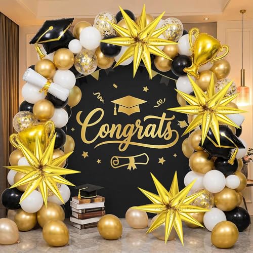 Gold Star Balloons - 74 Pcs Big 26 Inch Mylar Spike Balloons, 12 Point Star Explosion Foil Cone Balloon for Birthday, Wedding, Graduation, New Years, Party Supplies - color: Gold Star Cones, 26 Inch