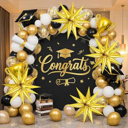 Gold Star Balloons - 74 Pcs Big 26 Inch Mylar Spike Balloons, 12 Point Star Explosion Foil Cone Balloon for Birthday, Wedding, Graduation, New Years, Party Supplies - color: Gold Star Cones, 26 Inch