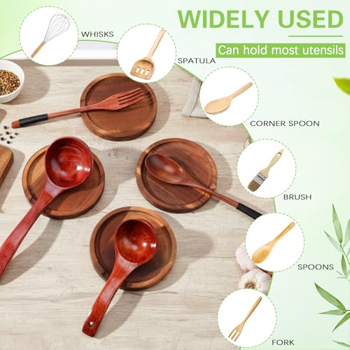 Honeydak 4 Pcs Acacia Wood Spoon Rest for Stovetop Handmade Smooth Wooden Kitchen Spoon Holder for Ladles Tong Cooking Accessories Housewarming Gifts (Classic Style) - style: Classic Style