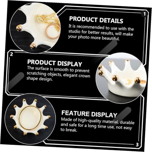 BESPORTBLE Crown Ceramic Jewelry Tray Necklace and Key Holder Decorative Crown-shaped Ceramic Disc Photo Prop Jewelry Organizer for Vanity and Desk