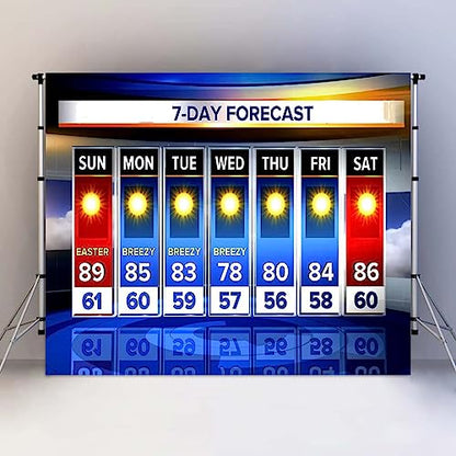 Weather Forecast Backdrop 7x5ft Seven-Day Broadcast Sunny Day Photo Background Business Study Portrait Studio Prop Wallpaper RBJMYLU225 - size: polyester microfiber fabric-7x5ft