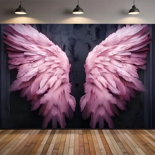 Dreamy Pink Big Angel Wings Backdrop Gradient Pink Retro Dark Gray Walls Mottled Texture for Girl Birthday Wedding Party Decoration Newborn Baby Shower Artistic Portrait Photo Studio Props(C, 8X6FT) - color: C, size: 8X6FT