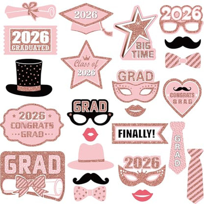 Blulu 24 Pieces 2026 Graduation Party Photo Booth Props Kit, Funny Graduation Party Selfie Props, Selfie Photo Frame for High School and College Grad Favors Supplies(Pink) - color: Pink
