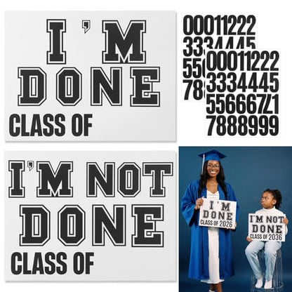Novabright 2 Pcs 2026 Senior Photo Props I'm Done I'm Not Done Sibling Signs, 12 x 9 Class of 2026 Sign with 0-9 Number Stickers, Funny Graduation Picture Props for Senior Grad Party Supplies(Black)