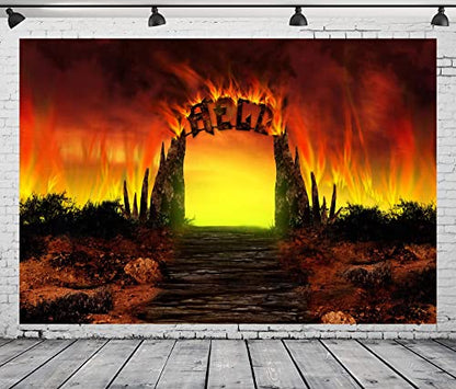 BELECO Hell Gate Photography Backdrop Fabric 15x8ft Hellfire Stairway to Hell Background Christian Religious Belief Church Event Party Decorations Backdrop Adult Artistic Portrait Photoshoot Props - size: 15x8FT