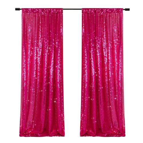 PartyDelight Hot Pink Sequin Backdrop Curtains 2x8ft 2 Panels High Density 3mm Shimmer Sequin Background Sparkly Photography Drapes for Wedding Bachelorette Parties Valentine's Sweet 16 Event Decor - color: Hot Pink, size: 24"W x 96"L (Pack of 2)