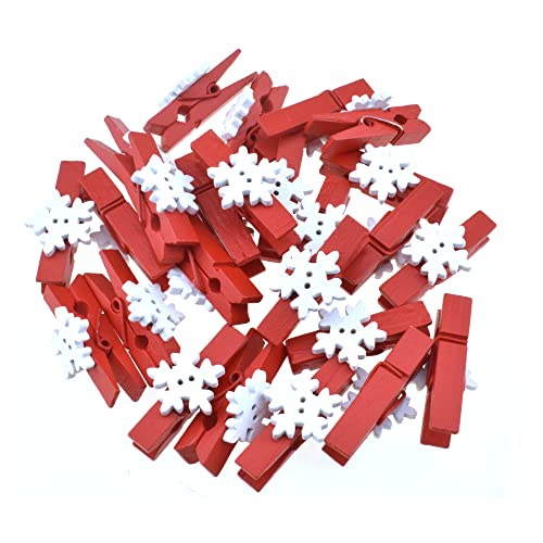 HAHIYO Mini Wooden Snowflake Clothespin Clip Christmas Photo Paper Holders 1.38inch Tight Clamp Not Fray Rope Post Notices Handy Read for Hanging Postcard Wedding Red 50PCS - size: Red(Snowflake) 1.38 inches 50 Pack