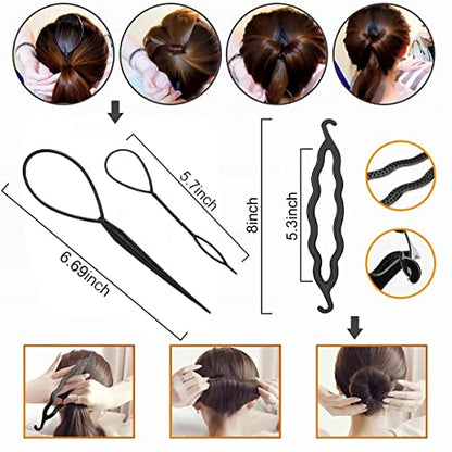 25 Pieces Hair Styling Tools Kit, Magic Styling Tools Kit, Simple and Fast, Com Hair Clips/Pins/Foam Pads for Women Girls Hair Braiding
