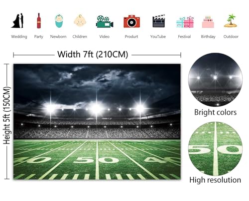 Football Field Backdrop 7x5FT Sports Stadium Photography Background Football Theme Birthday Party Decorations Banner Supplies - size: 82x59inch(7x5FT)