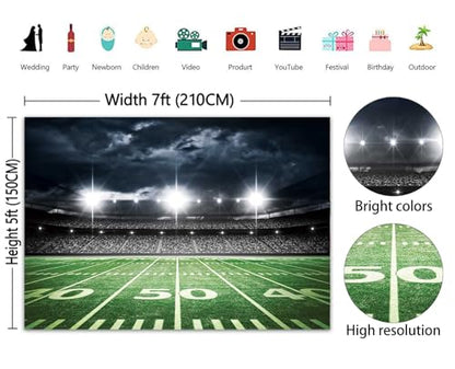 Football Field Backdrop 7x5FT Sports Stadium Photography Background Football Theme Birthday Party Decorations Banner Supplies - size: 82x59inch(7x5FT)