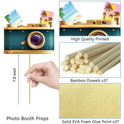 37pcs Travel Theme Party Photo Booth Props Adventure Awaits Party Decorations Let The Adventure Begin Bon Voyage Map Theme Photo Props for Farewell Retirement Around The World Party Supplies