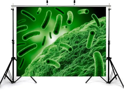 10x7ft Green Bacteria Cells Backdrop Microbial Science Photography Background for Biology Lab Health Seminar Decorations Tapestry Banner Photo Booth Props - size: 10x7ft