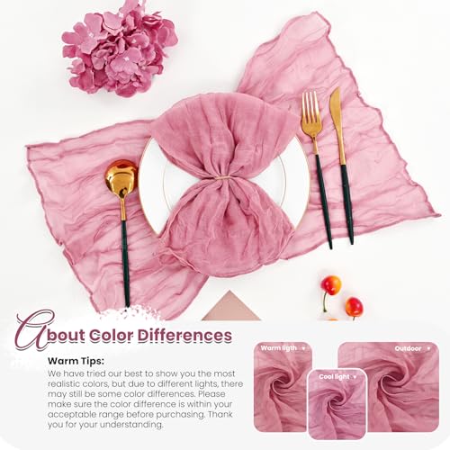 42 Pcs Dusty Rose Gauze Cheesecloth Napkins, 20 x 20 Inch Rustic Boho Dinner Napkins Wrinkled Rustic Linen Napkins for Wedding,Dinner,Family Everyday Use/Parties - color: Dusty Rose, size: 20" x 20" (Set of 42)