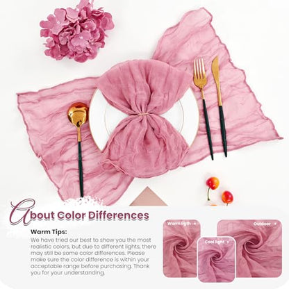 42 Pcs Dusty Rose Gauze Cheesecloth Napkins, 20 x 20 Inch Rustic Boho Dinner Napkins Wrinkled Rustic Linen Napkins for Wedding,Dinner,Family Everyday Use/Parties - color: Dusty Rose, size: 20" x 20" (Set of 42)