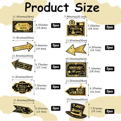 20PCS Roaring 20s Party Decorations Signs Black Gold 1920s Party Photo Booth Props Retro Jazz Party Yard Outdoor Wall Road Directional Sign for Roaring 20s Decors Speakeasy Party Supplies Favors - style: Roaring 20s