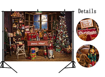 Christmas Santa's Toy Shop Photography Backdrop for Party Christmas Tree Gift Snow Window Wood Shed Store Background Family Portrait Seamless Vinyl Photo Props Banner Supplies PGT660C 10x8ft - size: 10'X8'