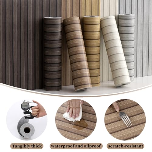 Peel and Stick PVC Slat Wall Panels, Wood Grain Self-Adhesive Soundproof Paneling, 3D Faux Wood Panels for Bedroom Bathroom Walls & Ceilings 118"x15.75"(Light Walnut,13Sq.ft) - color: Light Walnut