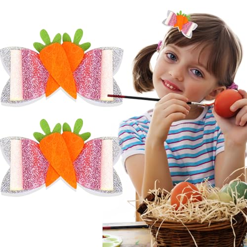 2pcs Easter Bunny Bow Hair Clips - Cute Carrot with Bowknot Design, Adorable Spring Hair Accessories for Women, Girls & Kids, Easter Party Decoration
