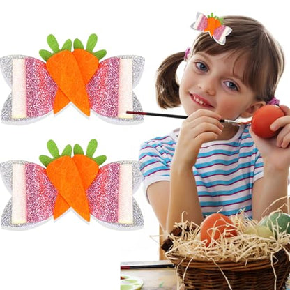 2pcs Easter Bunny Bow Hair Clips - Cute Carrot with Bowknot Design, Adorable Spring Hair Accessories for Women, Girls & Kids, Easter Party Decoration