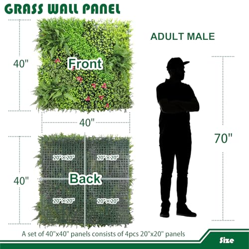 Artificial Grass Wall Panels 40"x40"-6Packs Greenery Backdrop Faux Boxwood Panel Fake Hedge for Garden Wedding Décor Outdoor Green Privacy Fence, 09Mixed - color: #09Mixed4040, size: 40"x40"