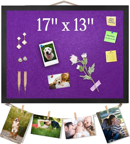 Bulletin Board Cork Boards with Felt, 17"x13" Small Display Pin Board Vision Board for Walls, Jewelry, Notes, Collection, Photos, Office, Wood Framed(Black) & Felt(Purple), 1pc - color: Purple, size: 1P-17"x13"