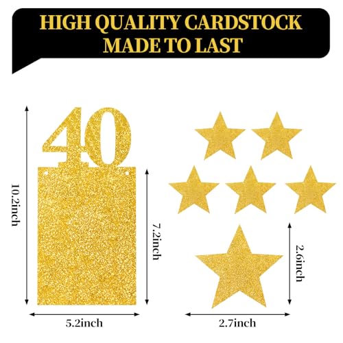Guiruiy Pre-strung Happy 40th Birthday Photo Banner Decorations for Men Women, Black Gold Glitter Hello 40 Birthday Photo Hanging Banner Party Supplies, Cheers to 40 Years Old Bday Sign - style: Black Gold 40th