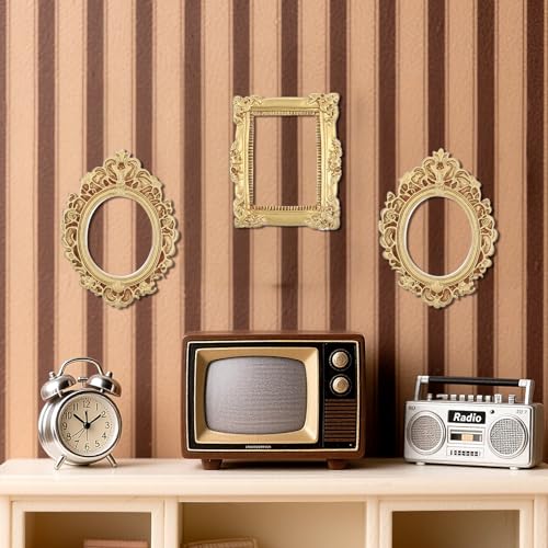 5 Pcs Miniature Picture Frames Vintage Dollhouse Photo Frames with Carved Golden Edges for Wall Hanging Desktop Display Jewelry Showcase Miniature Props for Dollhouse Model Train Garden - color: Gold