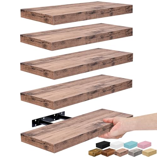 Sorbus Floating Shelves for Wall – 16 Inch Floating Shelf for Kitchen, Bedroom, Living Room, Bathroom, Home & Wall Decor - Mounted Bathroom Shelves with Invisible Brackets (Mahogany, 5 Pack) - color: Mahogany, size: 5 Pack