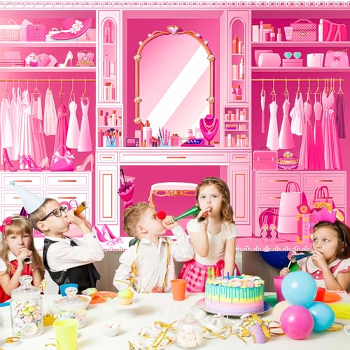 HANYING Pink Princess Cloakroom Backdrop,9x6ft Cartoon Girly Vanity Table Makeup Photography Background,Girls Birthday Baby Shower Photo Backdrop,Portrait Studio Props,HY0136YL - size: 9x6ft