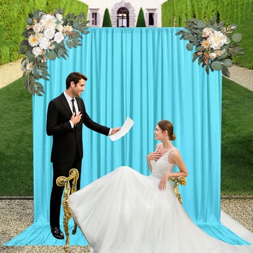 10ft x 10ft Sky Blue Backdrop Curtains for Parties, Fabric Satin Background Curtain with Rod Pockets for Weddings, Birthday, Baby Shower, Photography, Graduation Party Backdrop Drapes, 2 Panels - color: Sky Blue