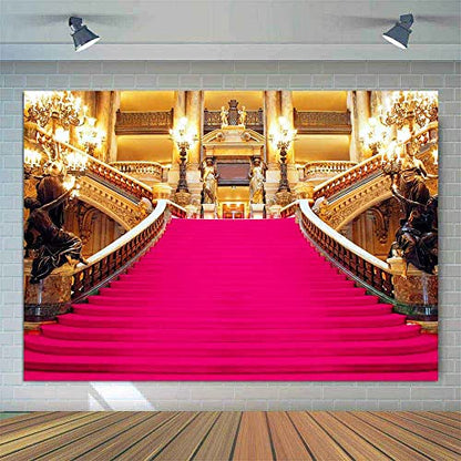 Pink Carpet Backdrop, Golden Palace Gorgeous European Hall Photo Backdrop, Vinyl 5x3ft Prom Picture Photo Studio Props BJXTGU81 - color: Pink, size: 5x3ft