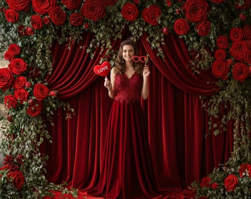 Kate Valentine's Day Backdrop for Home Decoration Red Roses Curtain Background Photo Fabric Studio Props 10x6.5ft
