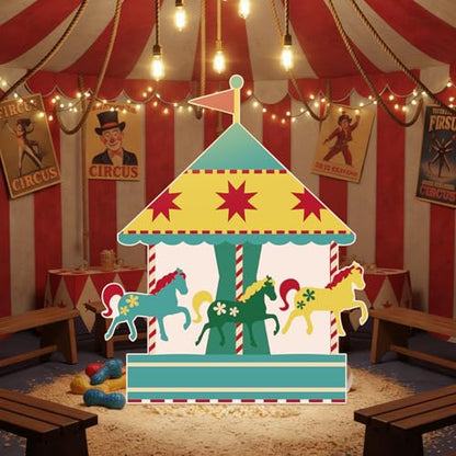 Colingmill Carnival Circus Party Decoration 3ft Circus Theme Birthday Party Supplies Carousel Cardboard Cutout Standup Photo Booth Backdrop Props Life Size for Birthday Carnival Game Weddings Events - style: Carousel