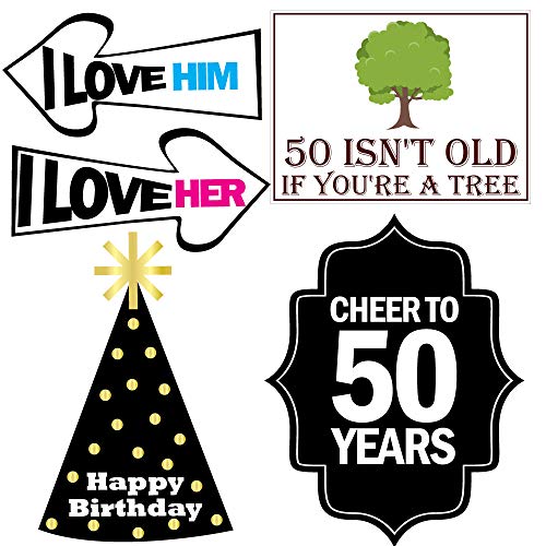 50th Birthday Photo Booth Props - 40 Pieces - Funny Birthday Party Supplies for Him or Her - Photo Booth Decorations, Favors and Gifts