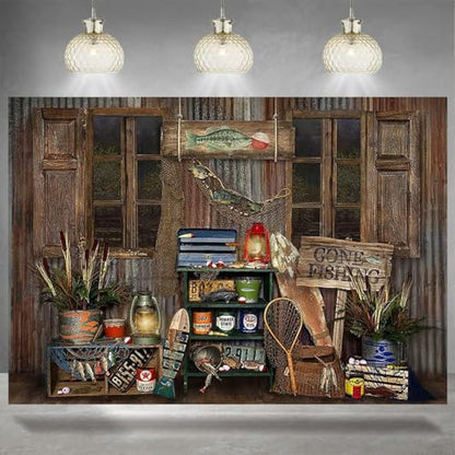 Rustic Wood Gone Fishing Photography Backdrop Gone Fishing Boy Girl Birthday Party Decoration Background Brown Wood Board Child Portrait Backdrop Baby Shower Dessert Cake Table Banner (6X4FT) - size: 6X4FT