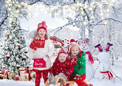 8x6ft Christmas Backdrop Winter Snow Scene Xmas Pine Tree Snowman Photography Background Merry Christmas Party Winter Holiday Decorations Supplies Photo Booth Props - size: 8x6ft