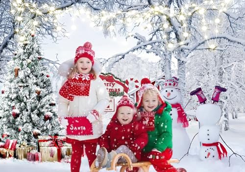 10x6.5ft Christmas Backdrop Winter Snow Scene Xmas Pine Tree Snowman Photography Background Merry Christmas Party Winter Holiday Decorations Supplies Photo Booth Props - size: 10x6.5ft