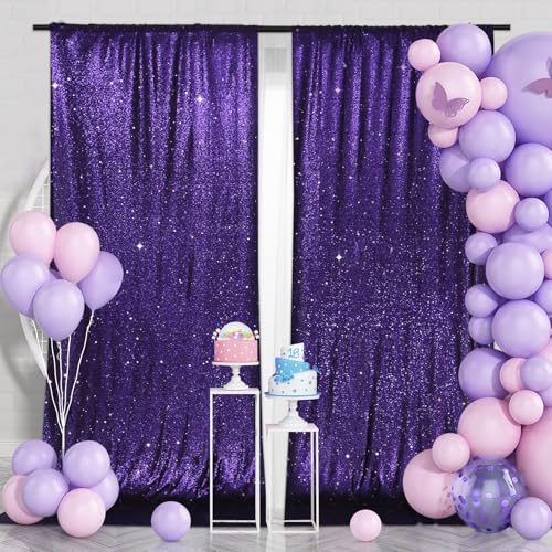 PartyDelight Sequin Backdrop Curtains 2 Panels Purple 5Ft x 10Ft Photograph Back Drop Wedding Curtain Special Events - color: Purple, size: 60"W x 120"L (Pack of 2)
