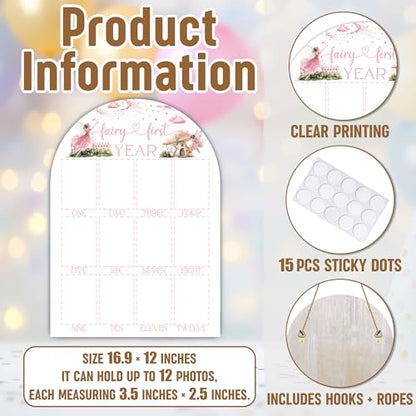 My Fairy First Year Photo Board, Fairy First Birthday Decoration Photo Frame, 12 Monthly Baby Milestone Wooden Sign, Pink Nursery Decor for Girl Boy, Gender Neutral Baby Keepsake Gifts-A13