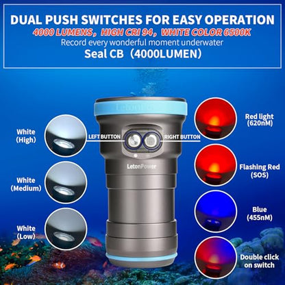 Seal CB 4000 Lumen Dive Light for Underwater Photography, 100m Underwater Video Light 94 CRI with 120 Degree Wide Beam Angle Scuba Flashlight for Professional Dive Photography Fill Light - size: Seal CB