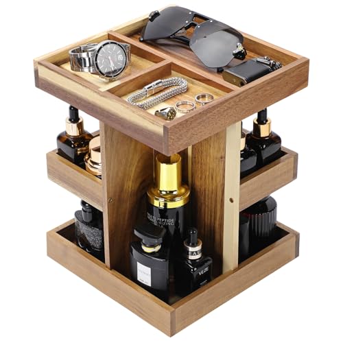 EXIN DECHEN Cologne Organizer for Men,Cologne Stand,3 Tier Wooden Perfume Shelf with Rotate,Desk Organizer,Gift for Dad From Wife,Husband Boyfriend Birthday Gift Ideas,Fathers Day Gift for Men - color: Acacia Wood