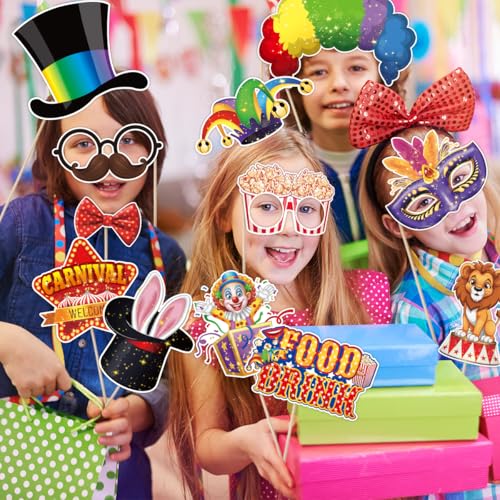 Carnival Photo Booth Props, Tumwisk 30PCS Carnival Decorations Circus Theme Party Decorations,Funny Circus Theme Celebration Selfie Props - Circus Birthday Backdrop - color: Carnival