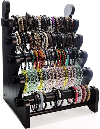 5-Tier Wooden Bracelet Holder – Portable Jewelry Display Stand for 120-150 Bangles & Scrunchies – for Vendors, Retail Stores, Craft Shows & Home Storage (black) - color: black