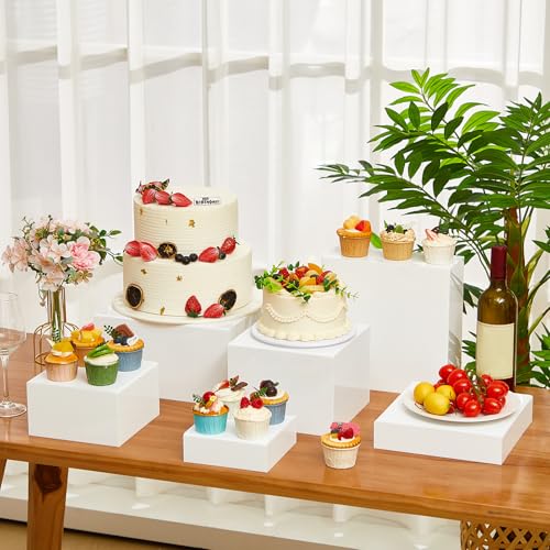 Leinuosen 6 Pcs Large Buffet Risers, 6 to 11 Inch Catering Dessert Table Risers Food Decorative Stands with hollow bottom for Catering Supplies, Party(White, Square) - color: White, size: 6 to 11 Inch, style: Square