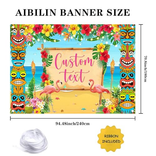 AIBIIN Summer Hawaiian Custom Backdrop Hawaiian Aloha Personalized Party Decoration Luau Beach Banner Tropical Flamingo Pool Beach Party Decoration for Tiki Themed Photo Props Supplies 8x6ft - color: Aloha Custom, size: 8x6ft