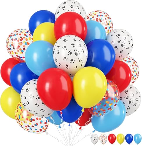Dog Paw Balloons, 12 Inch Carnival Circus Balloons Red Yellow Blue and White Paw Print Puppy Balloons Colorful Confetti Latex Balloon for Dog Themed Birthday Party Decorations - color: Red Yellow Blue