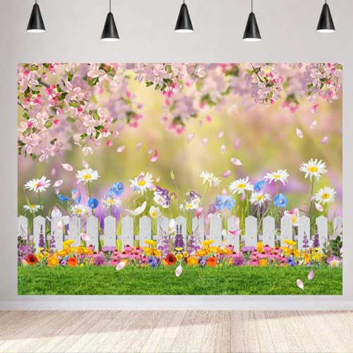 10x8ft Spring Backdrop Pink Flower Garden Photography Backdrop Easter Decor Banner Kids Children Birthday Banner X-211 - size: 10x8ft