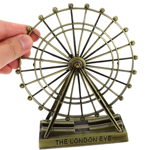 Veemoon Small Metal Ferris Wheel Decor, Table Ferris Wheel Model London Eye Ornament Retro Landmark Building Collection Bronze Iron Art Sculpture for Bar Restaurant Cabinet Entryway Photo Prop, 5.9 Ih