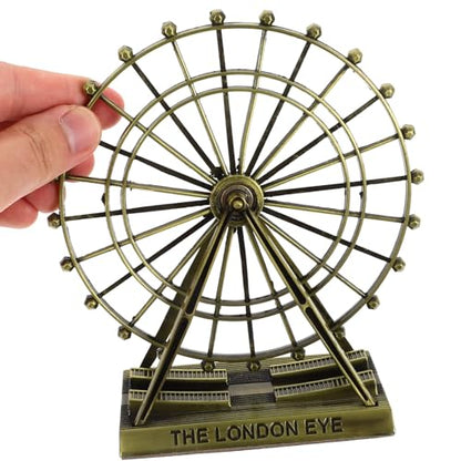 Veemoon Small Metal Ferris Wheel Decor, Table Ferris Wheel Model London Eye Ornament Retro Landmark Building Collection Bronze Iron Art Sculpture for Bar Restaurant Cabinet Entryway Photo Prop, 5.9 Ih